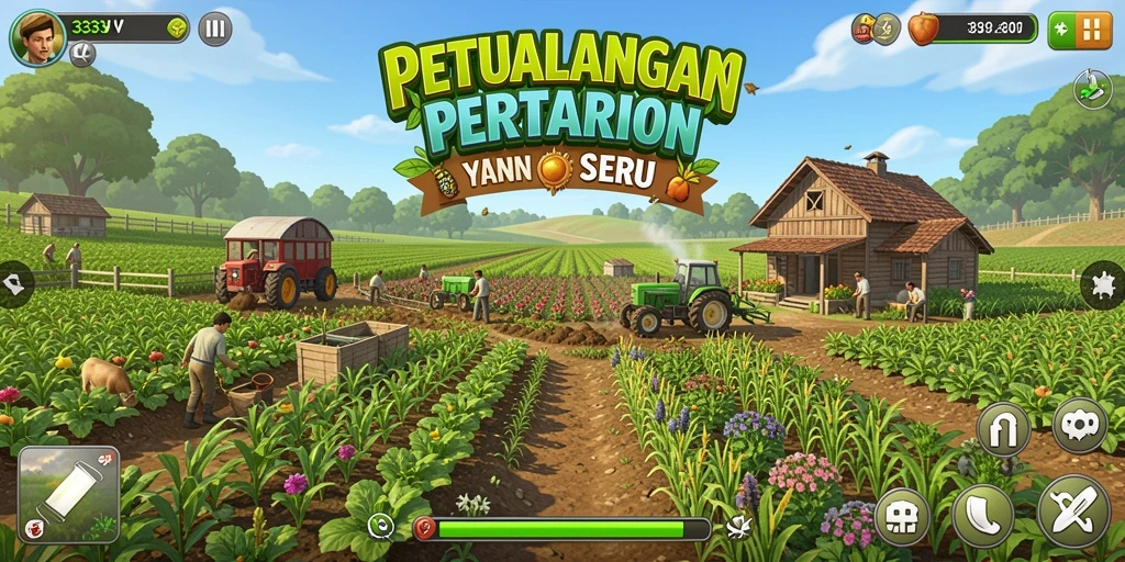 Screenshot utama 333V yang menampilkan kebun yang indah.