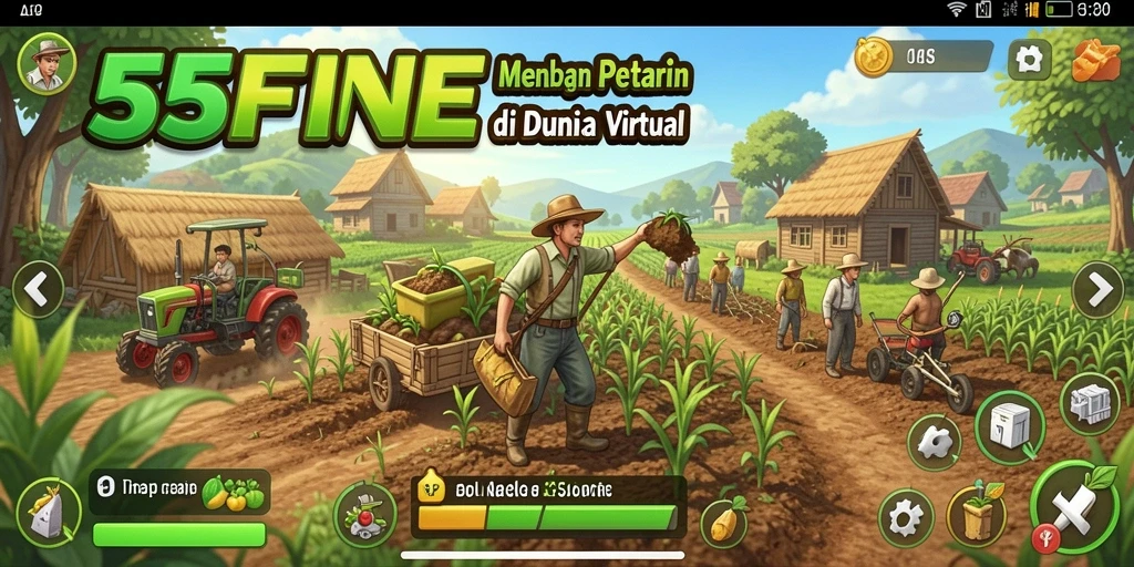Screenshot gameplay 55FIVE menampilkan aktivitas pertanian yang menarik.
