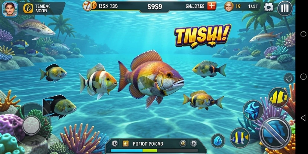 Tampilan gameplay seru S9S9 saat menangkap ikan.