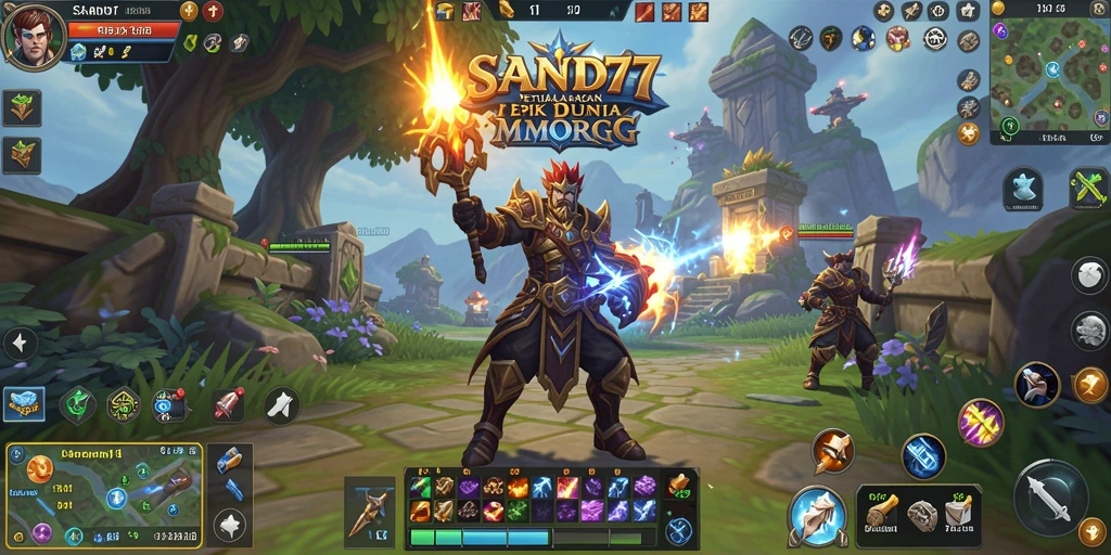 Tangkapan layar gameplay SAND77 yang menampilkan aksi seru dalam dunia MMORPG.